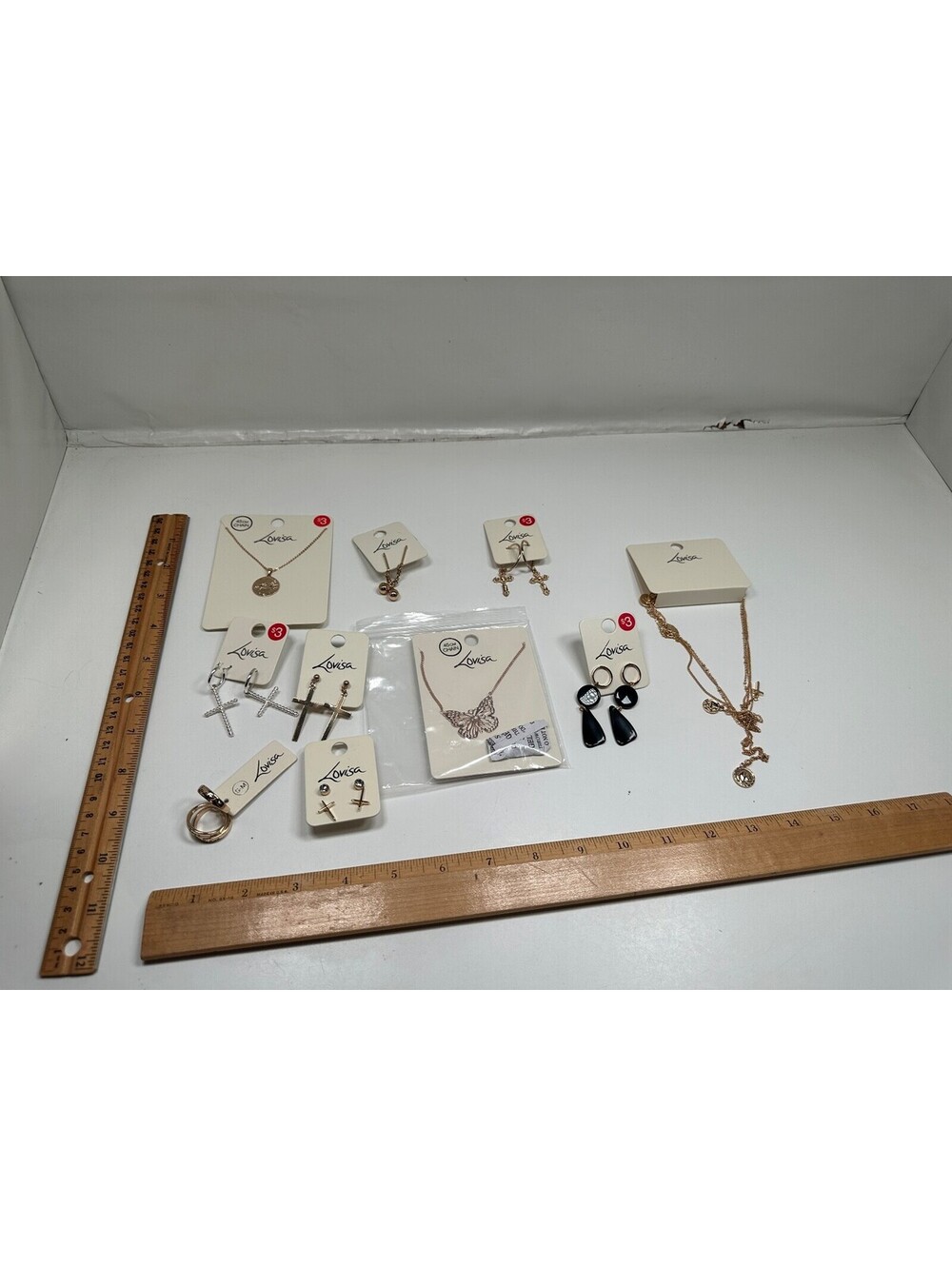 Lovisa Costume Jewelry Lot Necklace Ring Earrings Gold Tone Silver Tone Cross